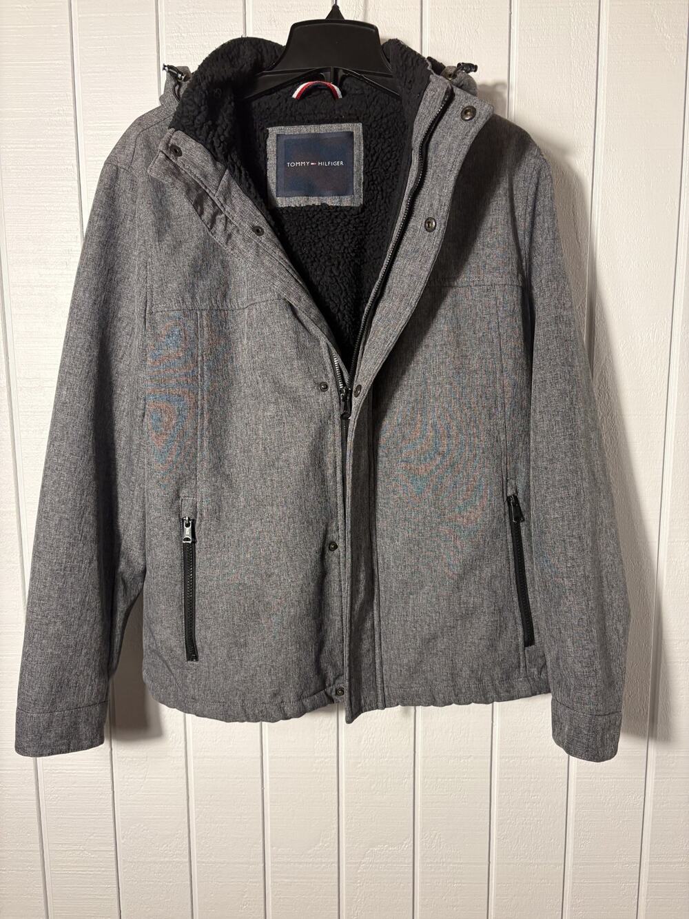 Tommy Hilfiger Men's M Gray Sherpa Lined Hooded Softshell Jacket Coat